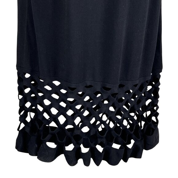 Lafayette 148 New York XL Black Sleeveless Shift Dress Lattice Hem Minimalist - Picture 3 of 14